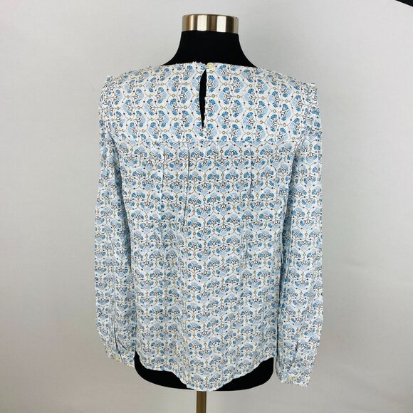 Ann Taylor Loft Blue Multicolored Bohemian Print Pleated Bib Front Women's S Top - Picture 8 of 9